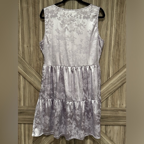 Tie Front Flounce Hem Jacquard Satin Dress - Picture 5 of 7
